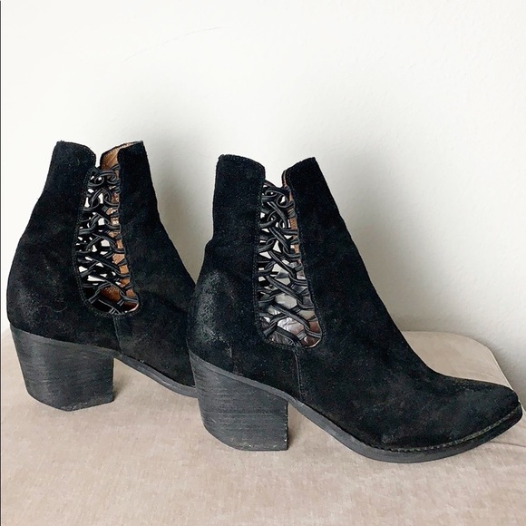 Jeffrey Campbell Suede Leather Criss Cross Black Side Laced Booties - Picture 1 of 11